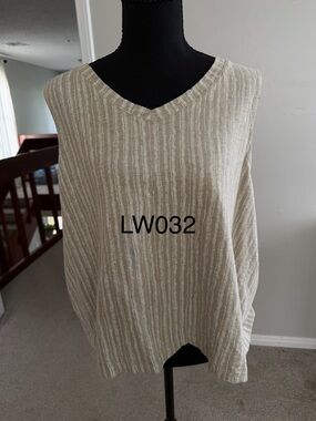 Neutral Beige Striped V-Neck Sweater Vest